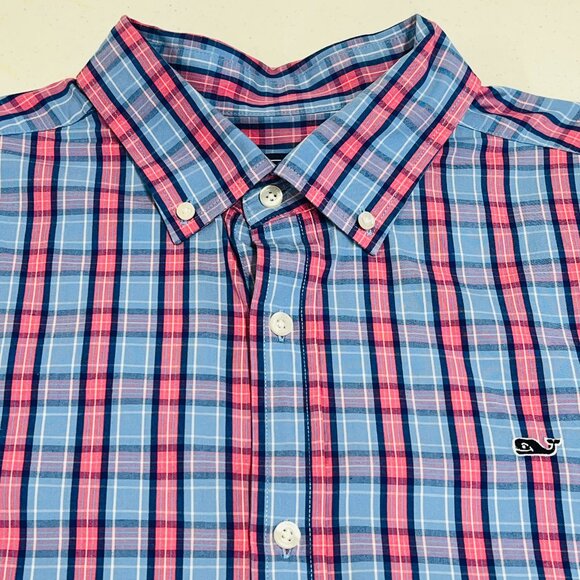 Vineyard Vines Whale Shirt Button Down Men’s Size XL Plaid Pink Blue Cotton. - Picture 1 of 6